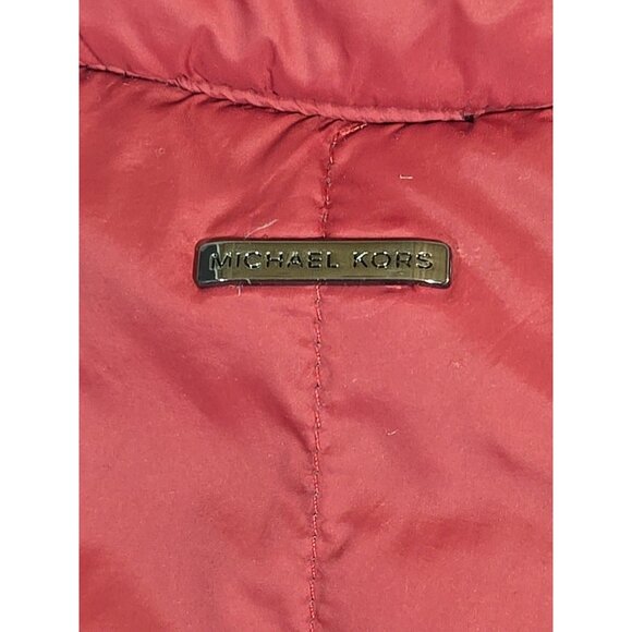Michael Kors Down Puffer Vest Lightweight Full Zip Pockets Festive Burgundy Sz M - Picture 7 of 15